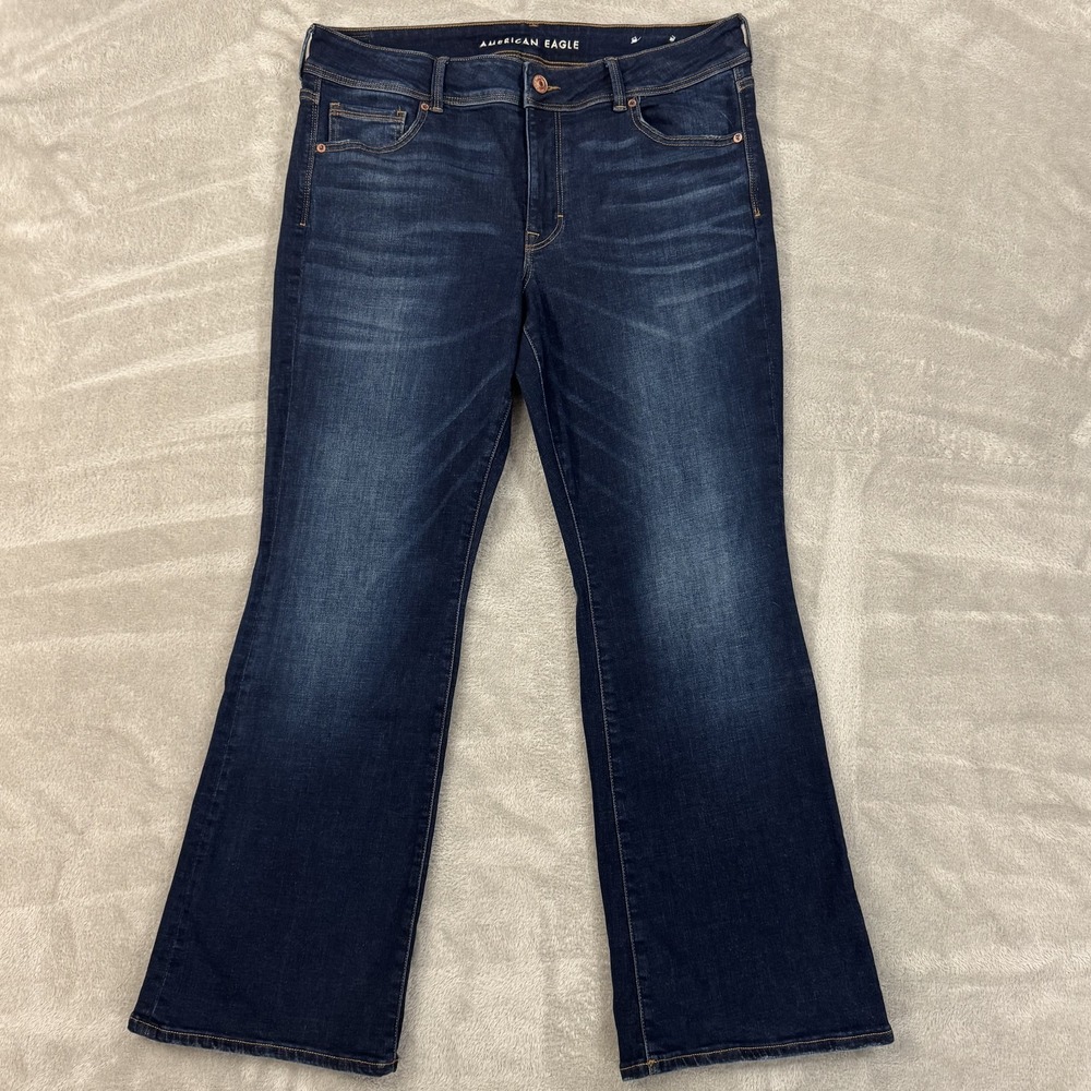 American Eagle Jeans Womens 36x31 Kick Boot Stretch Dark Blue Whiskered Western